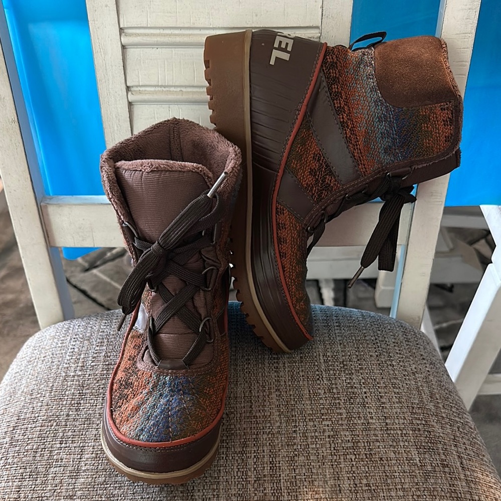 Sorel Womens Tivoli II Winter Jace Up Snow Boot Brown Multicolor 7.5 GUC